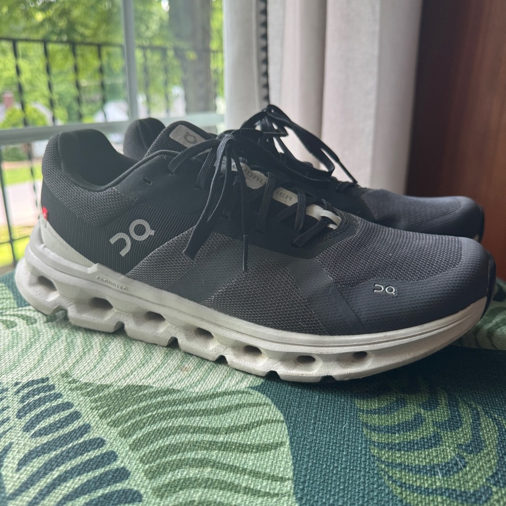 On Running Cloudrunner - Men's Black White Grey Athletic Shoes